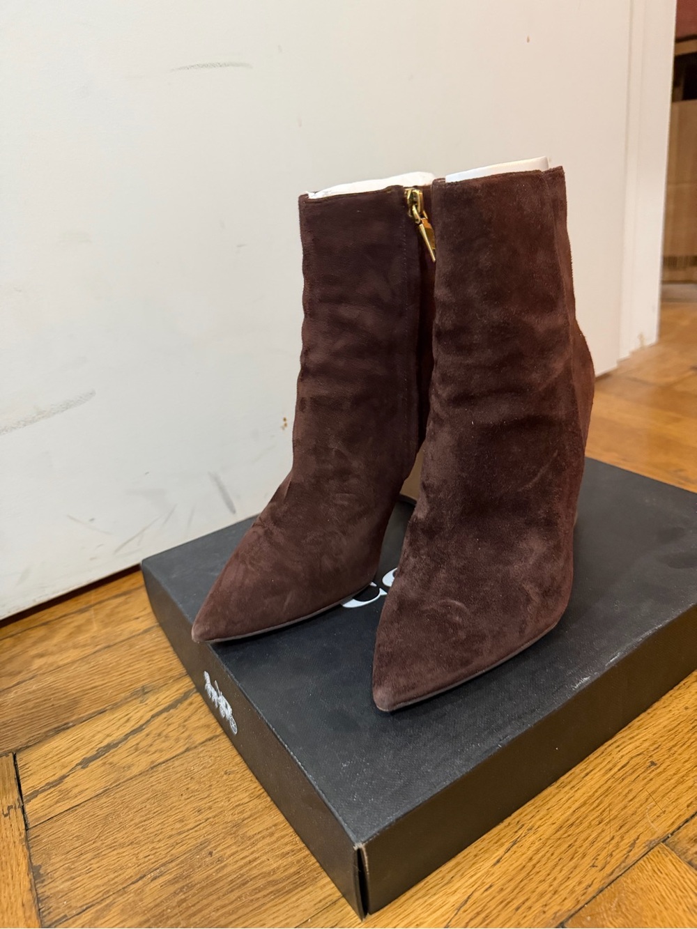 Coach Dark Brown Suede High-Heel Ankle Boots - Picture 3 of 5